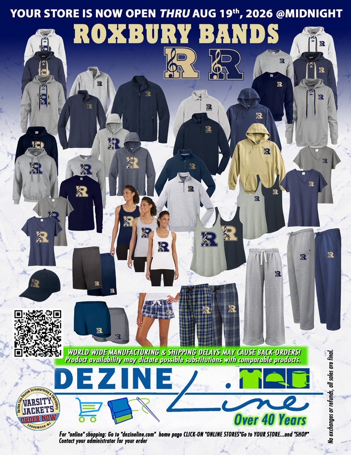 Roxbury Bands Merch includes hoodies, t-shirts, sweatpants, tank tops, hats, and more.